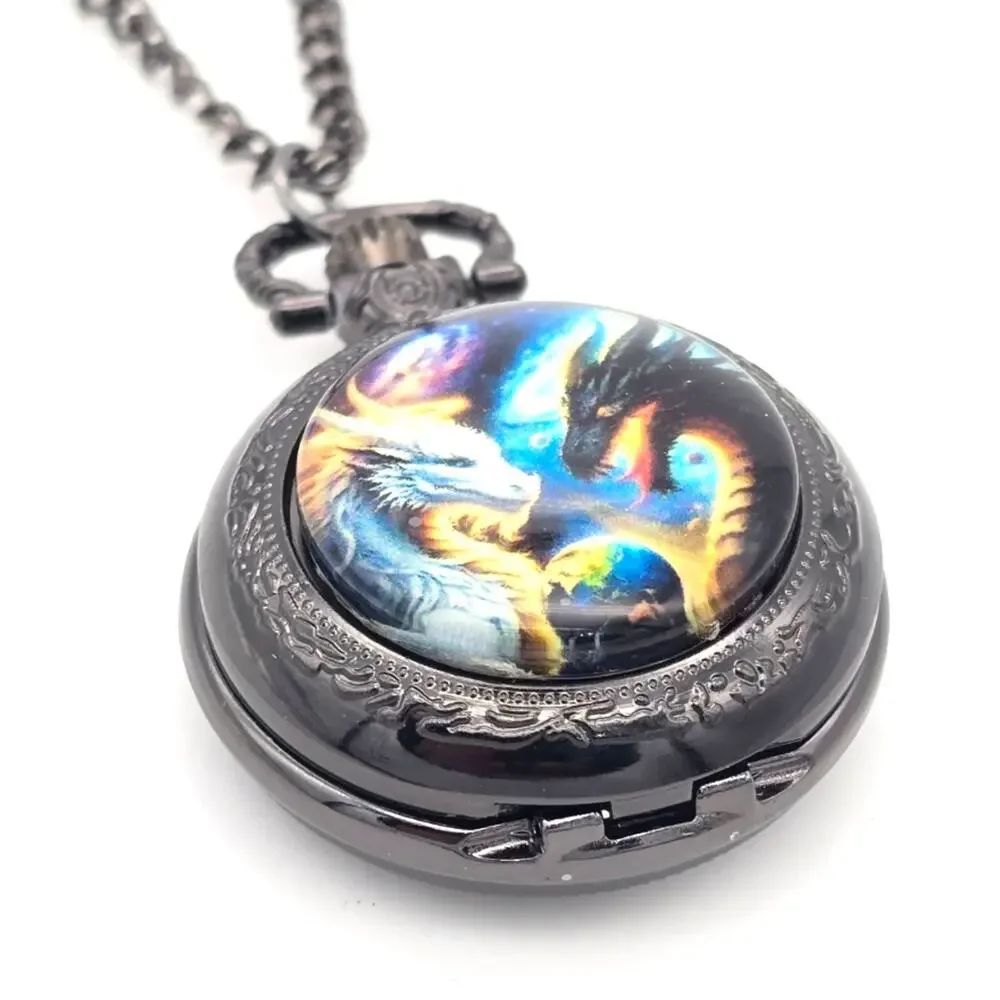 Celestial Yin Yang Dragon Pendant Pocket Watch – Fantasy Necklace Gift